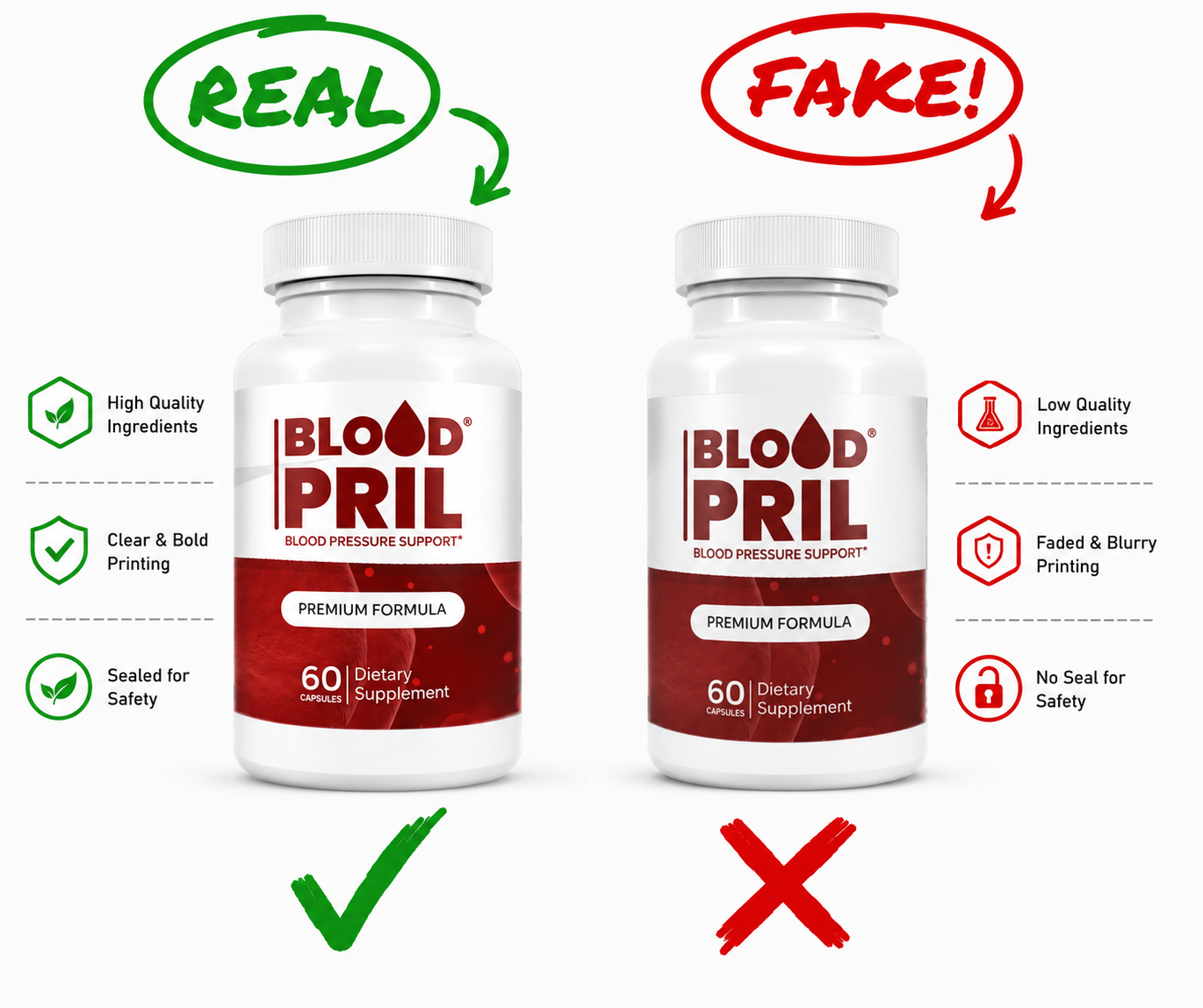 Comparing a genuine BloodPril bottle with a look-alike