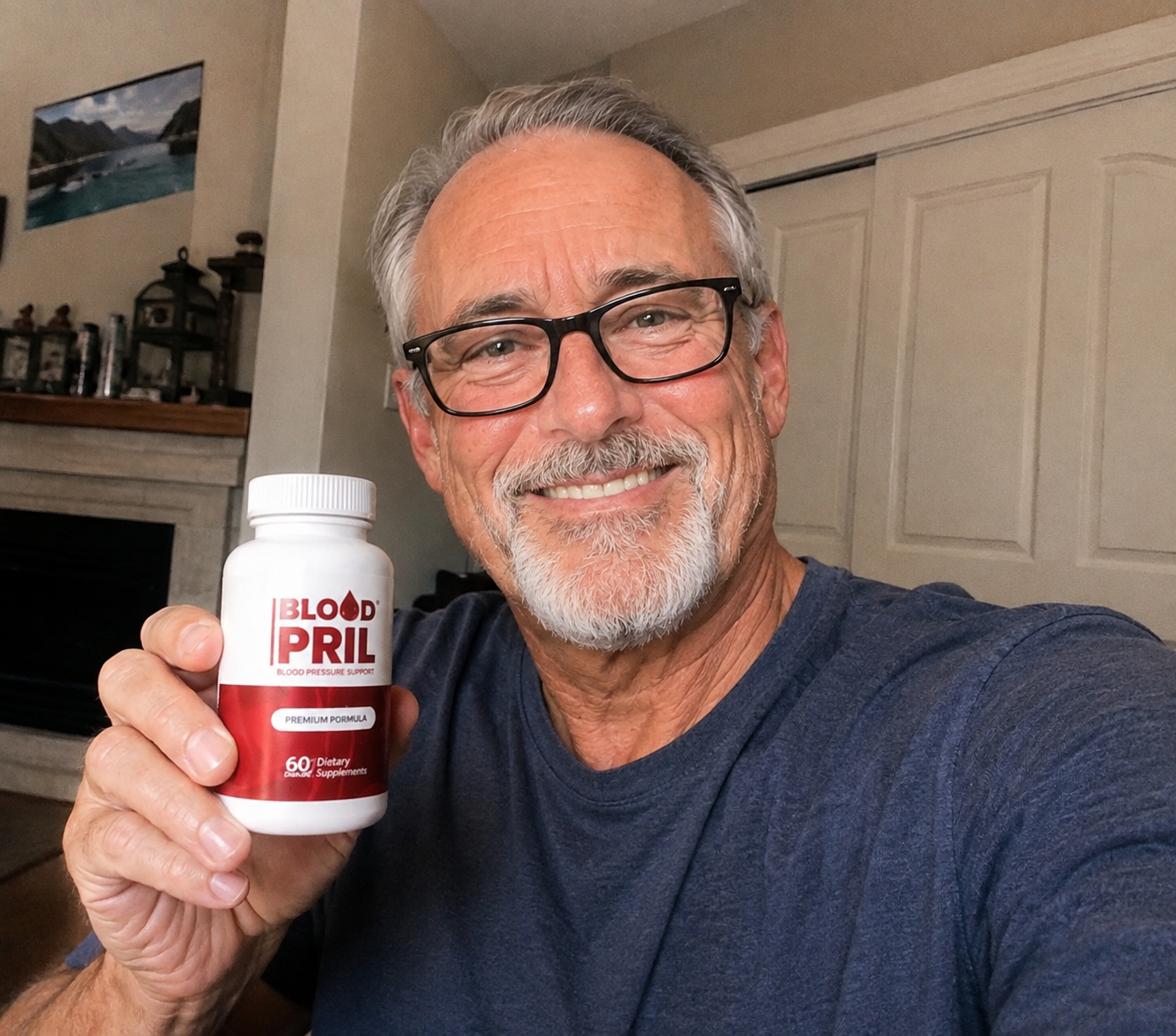 Man holding a BloodPril bottle